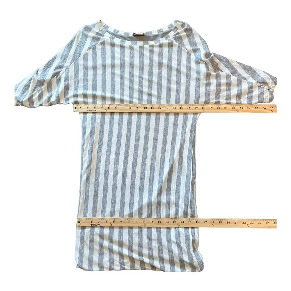 Diesel Gray White Stripe Mini Dress Tunic 3/4 Raglan Sleeve Bubble Hem S